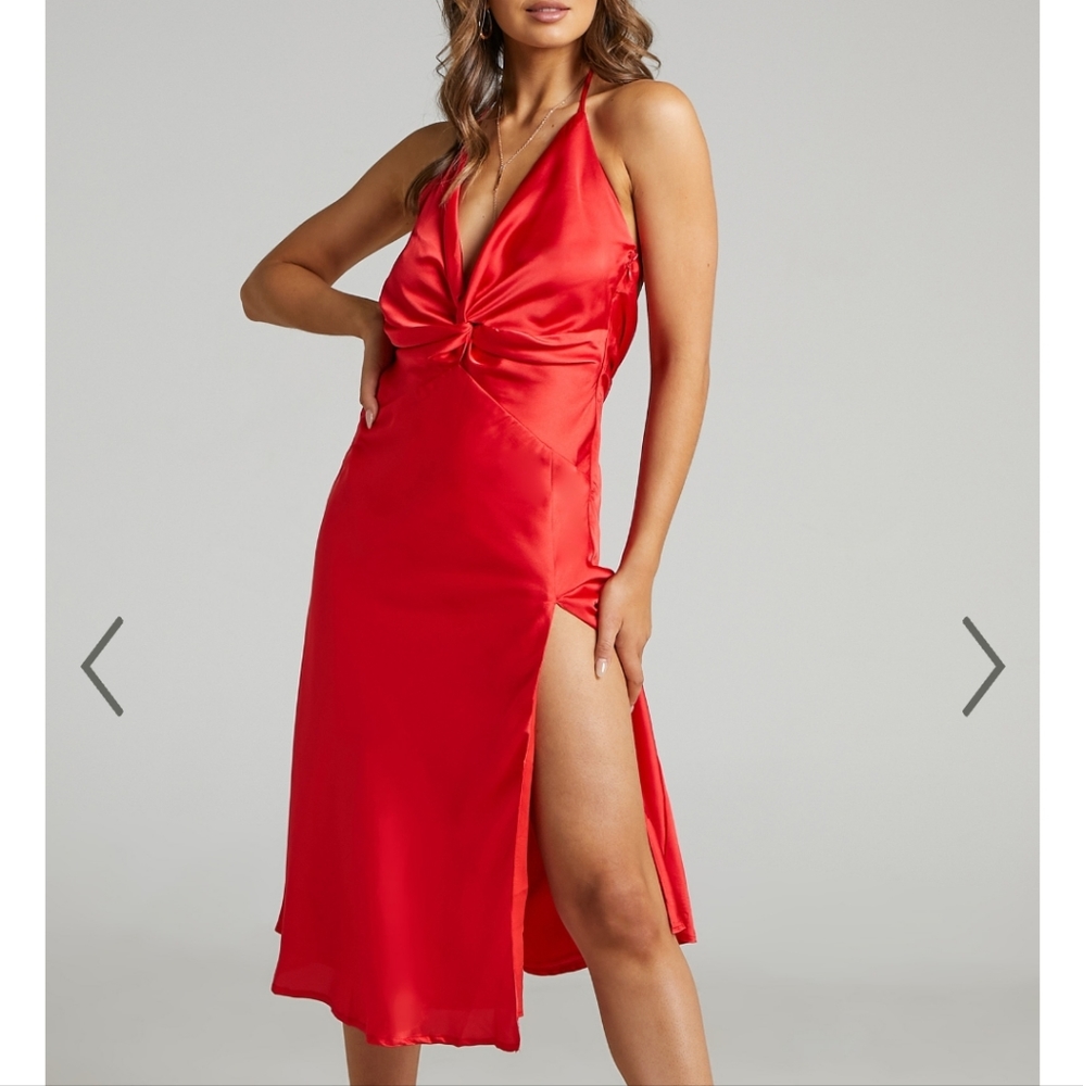 Red Backless Midi Dress